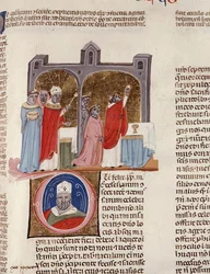 Kisasszony. 183, f.312r: A felszentelésről, miniatűr a „Dekrétumok John Andrew Lawrence apparátusával” c.