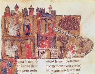 Ms 269 Fol.108 Arisztotelész (Kr. e. 384-322) Nagy Sándort (Kr. e. 356-323) oktatja az erkölcsökre és a nők megvetésére, Brunetto Latini (1220-94) Le Livre du Tresor című könyvéből.