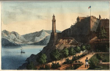 Napóleon Elbán – Napóleon Elbán – Portoferraio – Elba-sziget – Napóleon a kormányzó kertjében 1814-1815 – metszet a „” A Világegyetem összes népének szokásai és szokásai” c. Ez a kormány, a törvények, a milícia és mindenki vallásának története