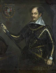 Alessandro I Pico della Mirandola, Concordia márki és Mirandola herceg portréja páncélban, 1622