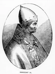 IV. Innocent pápa (†1254) portréja, illusztrációja a Tudomány és irodalom a középkorban és a reneszánszban, írta és metszett Paul Lacroix, 1878