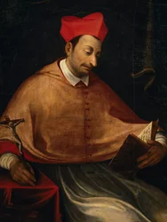 Borromeo Szent Károly (1538-1584), olasz érsek és bíboros portréja, ismeretlen szerző festménye, San Carlo-templom, Arona, Piemont, Olaszország