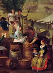 Burgonya- és gesztenyeárus, ismeretlen művész festménye, Olaszország