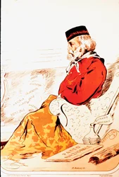 A Risorgimentói Hősök és az olasz hazafi, Giuseppe Garibaldi (1807-1882) parlamenti jogának képviselői 1874-ben. Rajz. Róma, Museo del Risorgimento