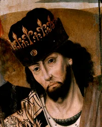 Anjou I. Róbert (1278-1343), Szicília királya és a guelf párt vezetője, részlet. A nápolyi iskola festménye. A 15. század vége. Nápoly, Museo Nazionale di Capodimonte