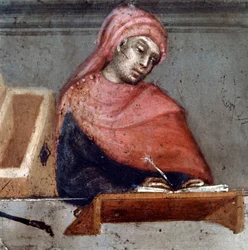 Camerlingvist ábrázolása Részlet - a tisztet liripion fedi - Névtelen festmény fára egy Biccherna-ról (Siena város számviteli nyilvántartásának borítója) 1388. Siena Archivio di Stato, Olaszország