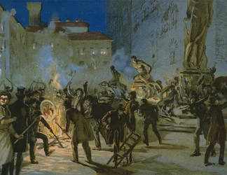 Forradalom Firenzében, 1859. április 27., illusztráció a Risorgimento történetéről szóló albumból, a Talmone csokoládéhoz készült, 19. század vége
