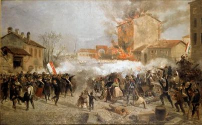 1848-as forradalmak, Milánó öt napja: a felkelők március 22-én elfoglalják a Porta Tosát (festmény