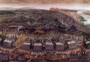 A fehérhegyi csata a harmincéves háború idején (Németország, 1620), amelyben az V. Frigyes vezette Csehország a Szent Ligával állt szemben. Olajfestmény. Róma, Santa Maria della Vittoria-templom.