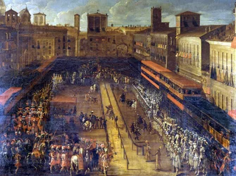 A hajdina joute a Piazza Navonán (Róma) 1634.02.25-én.