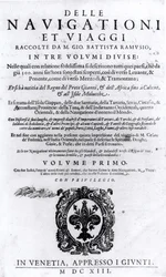 Giovanni Ramusio (1485-1557) Delle Navigationi et Viaggi I. kötetének címlapja, 1613.
