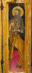 Triptichon: Szent Antal apát trónol, Remete Szent Pál és Szent Onofriusz, részlet, 14. század közepe (tempera, tábla)