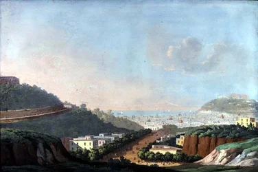 Nápoly látképe Capodimonte és a Pozzouli-öböl felől (gouache, papír)
