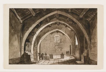 Kilátás egy templombelsőre, 19. század eleje (toll és barna tinta és mosás fekete krétával)