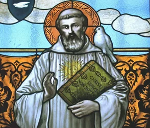 Szent Kolumbánust ábrázoló ablak (részlet)