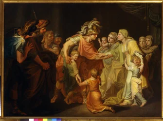 I. Szvjatoszlav orosz herceg (kb. 945-972) a 967-es dunai hadjárat után családját Kijevben találja. Ivan Akimovich Akimov (1754-1814) festménye