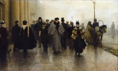 La Perspektíva Nyevszkij - Nyevszkij Prospekt - Ivan Alekszejevics Vladimirov (1869-1947). Olaj, vászon, 1890-es évek eleje. Mérete: 41x68 cm Magángyűjtemény