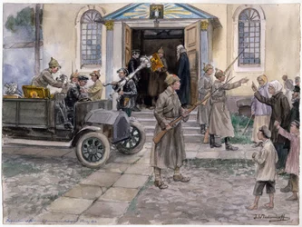 Egyházi kincsek rekvirálása Petrográdban 1922. május 5-én, az Orosz forradalom című akvarellsorozatból, Ivan Alexeyevich Vladimirov (1869-1947), 1922