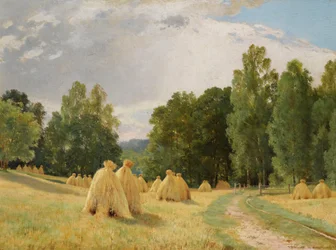 "" Meules de foin a Preobrajenskoie, Russie "" (Szanakazalok, Preobrazhenskoe) Ivan Chichkine festménye (1832-1898) - 1890 - Olaj, vászon Mérete 70,5x93 cm Magángyűjtemény