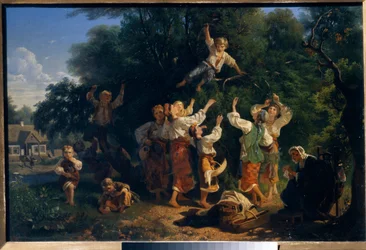 Cseresznyeszedés egy tulajdonos gyümölcsösében Ukrajnában. Ivan Ivanovics Szokolov (1823-1918) festménye, olaj, vászon