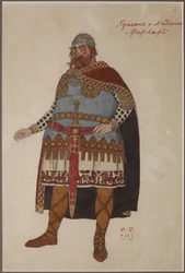Jelmeztervező M. Glinka Ruslan és Ljudmila című operájához par Bilibin, Ivan Jakovlevics (1876-1942). Akvarell kartonra