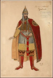 Jelmeztervező M. Glinka Ruslan és Ljudmila című operájához par Bilibin, Ivan Jakovlevics (1876-1942). Akvarell kartonra