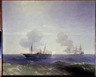 Az 1877-1878-as orosz-török háború: tengeri csata az orosz Vesta cirkáló és a török Fethi Bulend páncéloshajó között a Fekete-tengeren, 1877. július 11-én