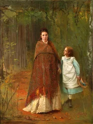 A parkban. A művész feleségének és lányának portréja, 1875