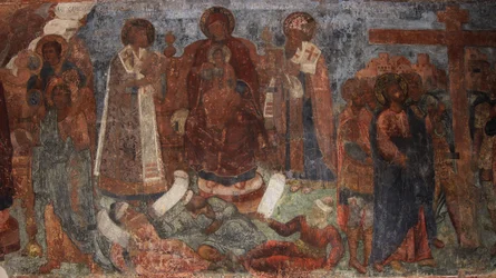 Freskó a Szűzanya-székesegyházban, Novgorod, 18. század eleje.