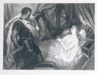 Othello és Desdemonda, metszett Eduard Buchel (1835-1903)