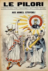 Az egyik újság "" a pellengér"": "" a polgároknak fegyvereket! „” 1888. december 2-án a Boulanger tábornok elleni tüntetésen. Illusztráció: J. Blass (Albert Douat dit) (1847-1892)