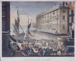 Billingsgate Market és Wharf, London, 1808