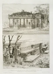 A Cordier által tervezett La Maison Rouge pergolája Villemomble közelében, és a Villa Borghese terasza, Róma, 1880 körül