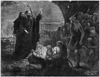 Keresztény misszionáriusok megszakítva egy emberáldozatot, 1878.
