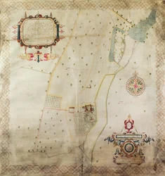 A Shifnal kastély térképe, Shropshire, 1635 (tinta és szín a pergamen)