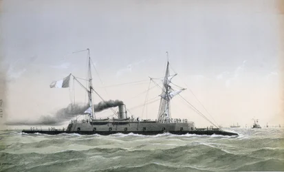 A francia haditengerészet vaskalapos parti őrhajója, a Le Rochambeau, c. 1870