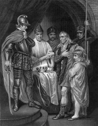 Balliol átadja koronáját az angol I. Edwardnak, 1296.