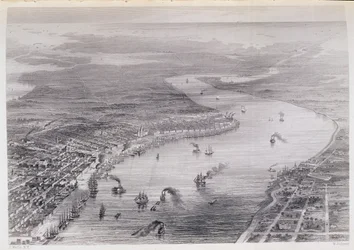 New Orleans madártávlatából, „The History of the United States”, 4. évf. II, Charles Mackay, metszett W. Ridgeway, 1830 körül