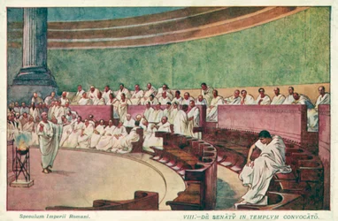 Cicero megtámadja Catilinát az ókori Róma szenátusában (színes litho)