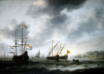 A De Roode Leeuw holland zászlóshajó és két angol hajó (olaj, vászon)