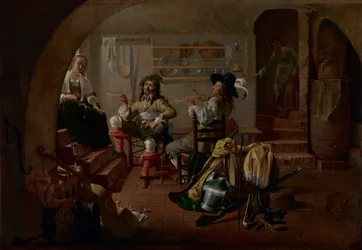 Belső tér katonákkal és nőkkel, 1650 körül (olaj, tábla)