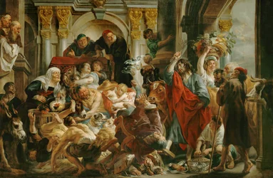 Jézus kiűzi a kereskedőket a templomból (olaj, vászon)