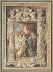 A bemutató a templomban, egy faragott keret tervével, kb. 1630-1635.
