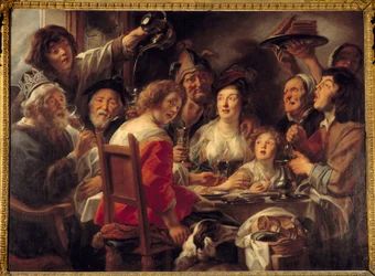 A király iszik, vagy az epifánia lázának húzása Jacob Jordaens (1593-1678) festménye (ec.flam.) 17. század V. 1,52x2,04 m