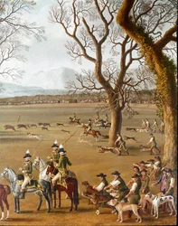 IV. Ferdinánd vaddisznóra vadászik a cassanói birtokon. Részlet, Jakob Philipp, más néven Hackert d
