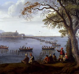 IV. Ferdinánd szárcsákra vadászik a Fusaro-tavon, Jacob Philipp Hackert (1737-1807), Részlet