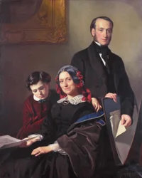 A J. Schmidt-Keiser asszony, Willem Hendrik Schmidt (1809-49) festőművész, Jacob Spoel tanára özvegye, testvérével, J. N. Keiserrel és tízéves fiával.