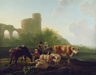 Rusztikus figurák szarvasmarhával és juhokkal