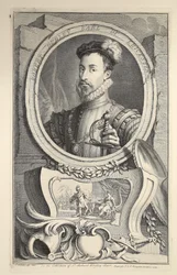 Robert Dudley, Leicester grófjának portréja, illusztráció a „Heads of Illustrious Persons of Great Britain”, pub. Írta: Knapton, London, 1742