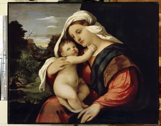 Szűz és Gyermek. Jacopo Palma il Vecchio festménye (Az öreg vagy idősebb